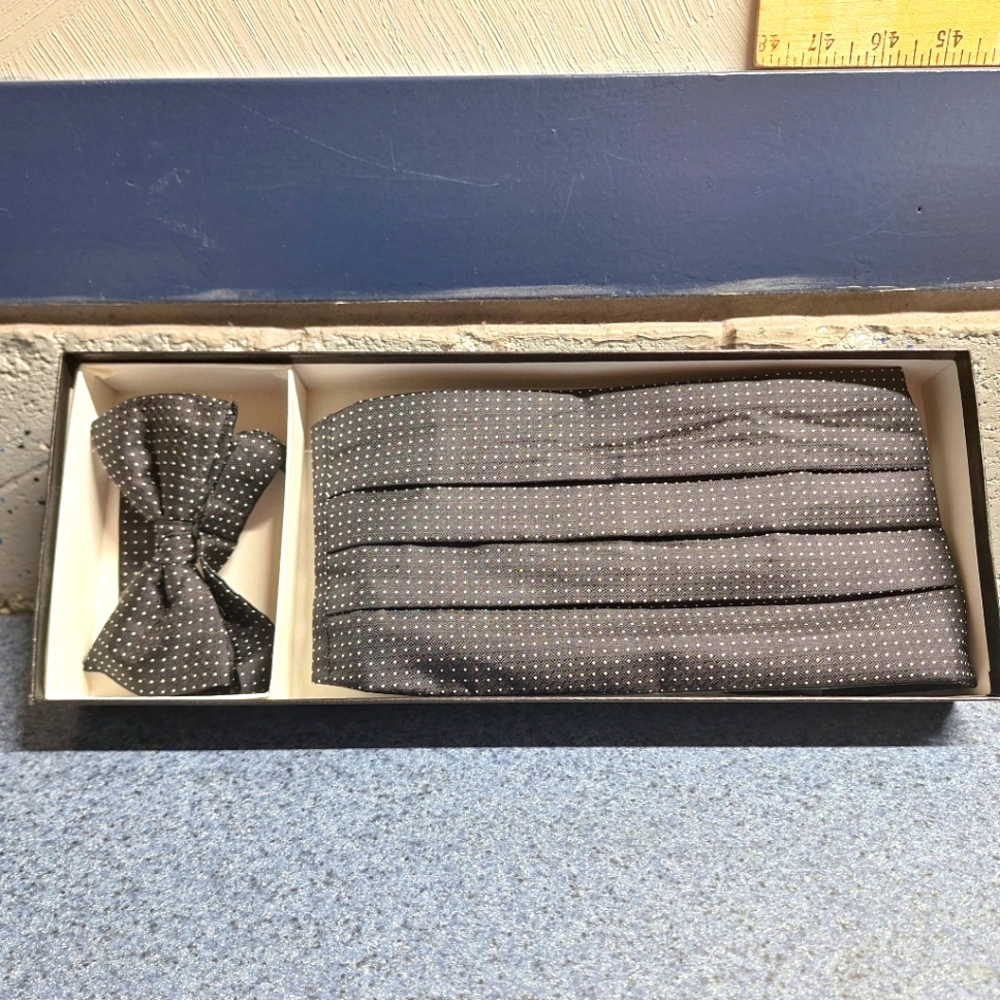 Todays Man, Vintage Polka Dot Cummerbund & Bow Tie Set, 100% Silk , T-910-171